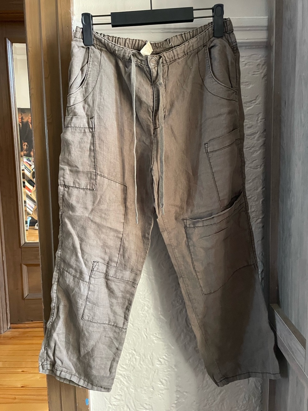 Free People Relaxed linen Drawstring Cargo Pants in Taupe